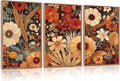 Aurlan Boho Burnt Orange Terracotta Wildflowers Framed Wall Art(16"x24"), 3 PCS Abstract Floral 3D Textured Canvas Artwork, Large Modern Vintage Botanical Nature Art Wall Decor for Home Office Living Room Bedroom-Ruum Studio Home