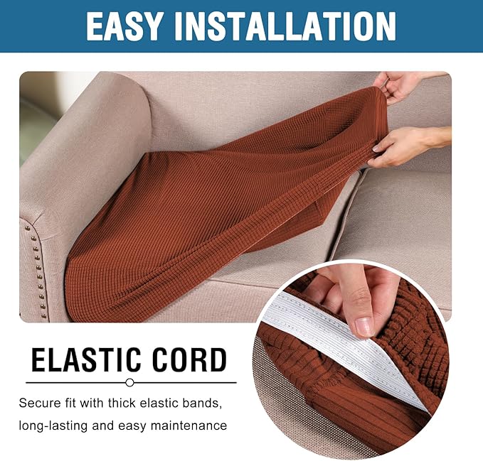 H.VERSAILTEX Super Stretch Individual Seat, Sofa Covers Couch, Cushion Covers Slipcover Sets Thick Jacquard Textured Twill Fabric (2 Piece Large Sofa Cushion Covers, Rust)-Ruum Studio Home