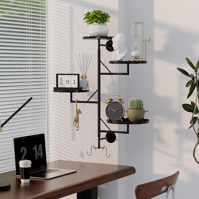 Rotating Wall Plant Shelves Versatile Window Plant Shelf for Indoor Plants Bathroom Living Room Use Wall Planter with Durable Metal Material 4 Pots-Ruum Studio Home