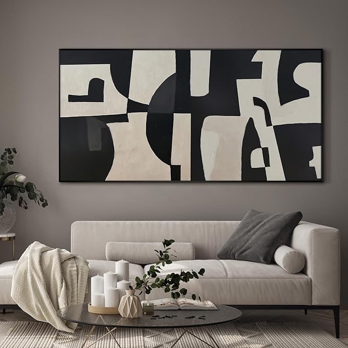 SIGNWIN 24"x46" Extra Large Framed Wall Art Black and White Abstract Geometric Design, Minimalist Modern Print for Home Living Room Bedroom Decor (Frame Assembly Required)-Ruum Studio Home