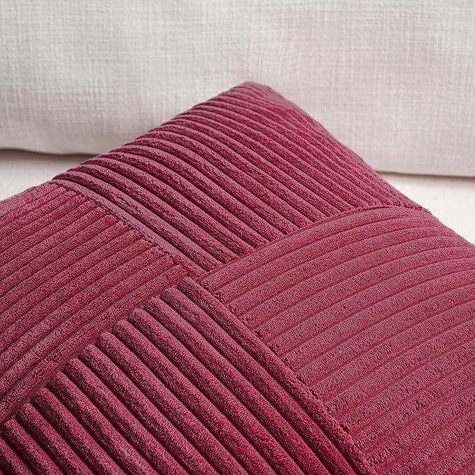 Fancy Homi 2 Packs Burgundy Lumbar Decorative Throw Pillow Covers 14x24 Inch for Living Room Couch Bed, Farmhouse Boho Home Decor, Soft Striped Corduroy Rectangle Accent Cushion Case 35x60 cm-Ruum Studio Home