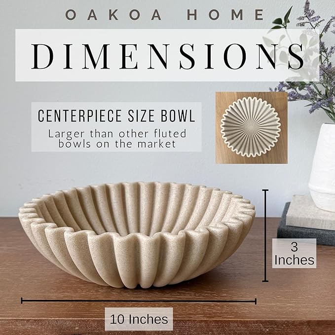 OAKOA Beige Resin Large Decorative Bowls for Home Decor - Decorative Bowl for Keys Entryway Table - Decorative Fruit Bowl Decor - Purse Bowl-Ruum Studio Home