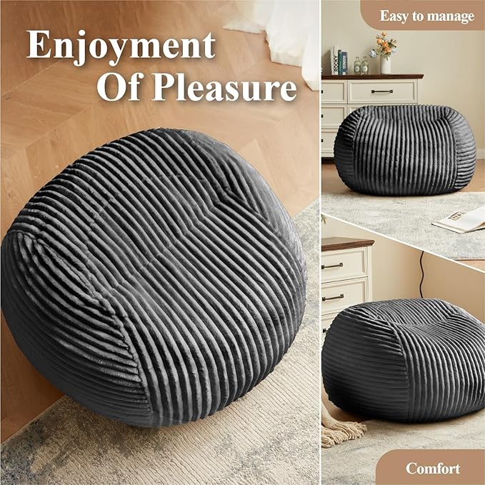Premium Beige Bean Bag Chair for Adults with Armrest- Ultra Plush Memory Foam Lounge Sofa & Comfy Reading Nook Chair for Bedroom, Living Room & Dorm (Gray, 4FT)-Ruum Studio Home