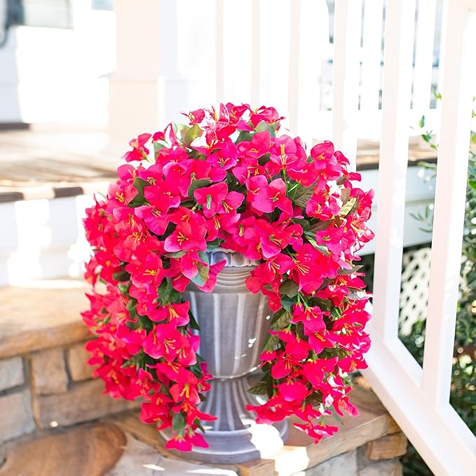 Faux Bougainvillea Artificial Flowers Plants for Outdoors Outside Decoration, 2 PCS Fake Flowers Silk Long Trailing Vines UV Resistant Realistic for Front Door Porch Planter Urn Patio Balcony Hot Pink-Ruum Studio Home