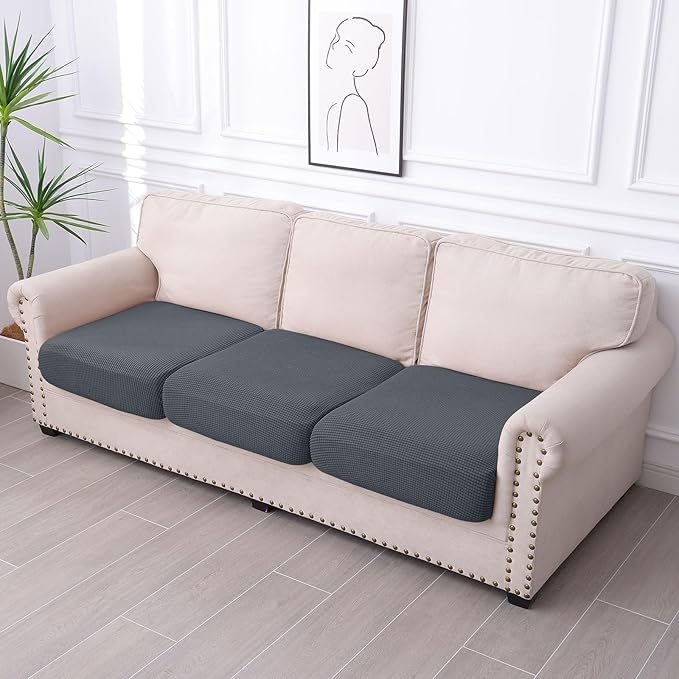 hyha Waterproof Couch Cushion Covers for Pets, Non Slip Sofa Seat Cover for Dogs Washable, Soft Thick Stretch Jacquard Fabric, Sofa Slipcovers with Elastic Bottom (3 Pieces, Grey)-Ruum Studio Home