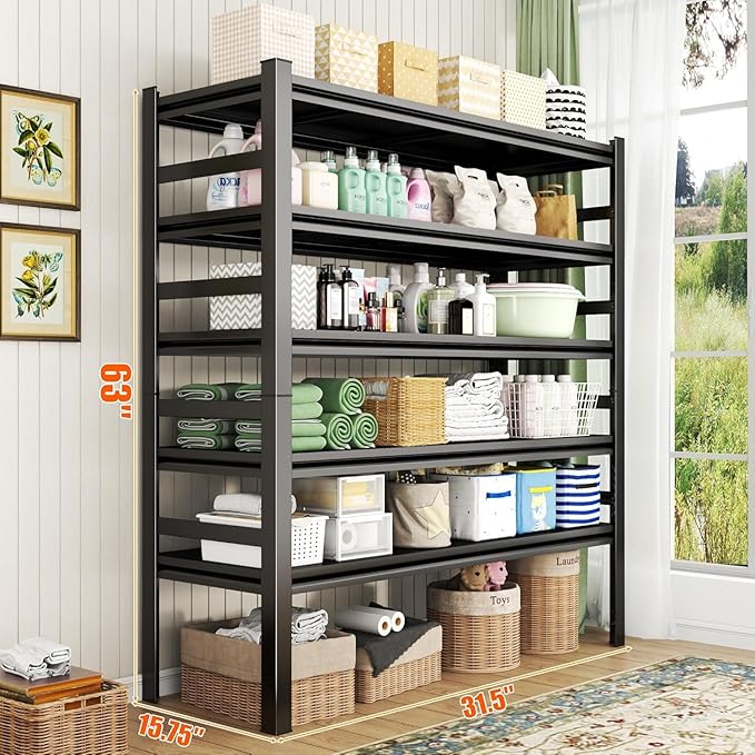 Over Washer and Dryer Storage Shelves,5 Tiers Laundry Room Standing Shelf,Adjustable Metal Shelving Unit,Space Saving Shelf, 63" H x 31.5" W x 15.7" D, Black-Ruum Studio Home