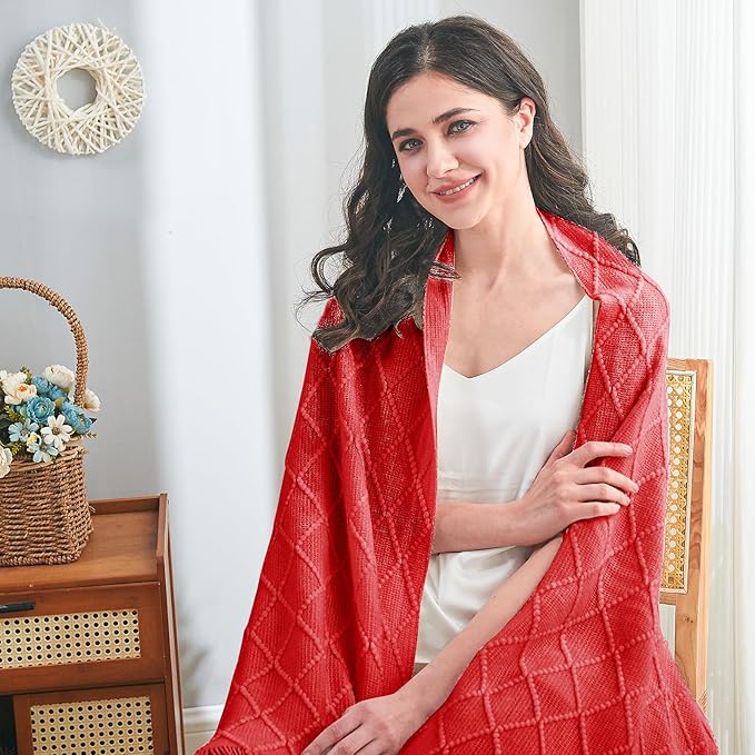 inhand Knitted Gift Throw Blankets for Couch and Bed,Valentines Day Decor Blanket for Her Him Girlfriend Wife, Red Romatic Lightweight Decorative with Tassel, Farmhouse Warm Woven for Women, 60"x80"-Ruum Studio Home