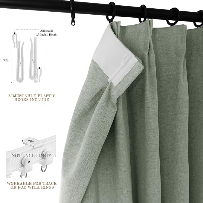 150 Inches Extra Wide Room Divider Draperies, Pinch Pleat Drapes, Absolutely Blackout Sliding Door Drapery, Total Privacy Ceiling Track Curtains, 150" W by 96" L, Fog Green (1 Panel)-Ruum Studio Home