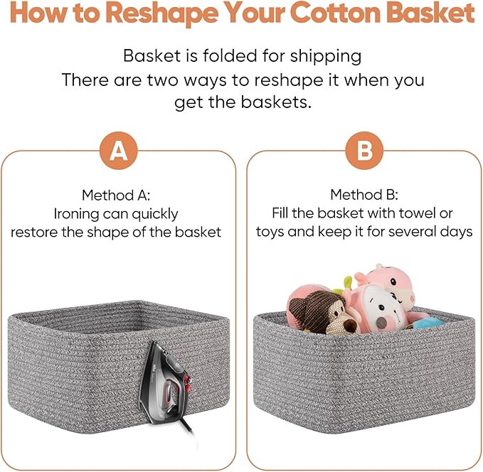 OIAHOMY 4 Pack 14.17*11.02*6.3IN Storage Baskets for Organizing Shelves, Woven Rope Baskets for Organizing Books, Clothes, Decorative Basket for Living Room, Nursery, Bedroom, Gift Basket, Grey-Ruum Studio Home