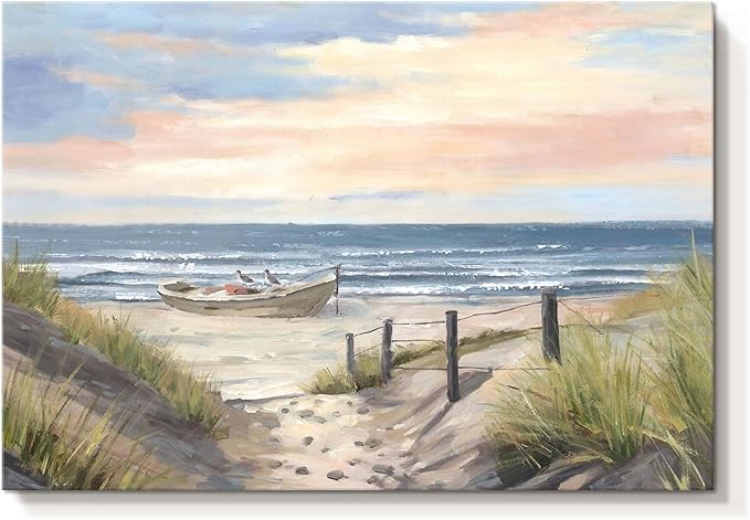 cozy country Ocean Wall Art 16"x11" - Coastal Pictures Beach Canvas Decor - Seashore Artwork Seascape Painting for Bathroom, Bedroom, Sea House-Ruum Studio Home