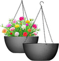 WOUSIWER 13 inch 2Pack Large Hanging Planters for Outdoor Indoor Plants with Drainage Holes and Chain, Round Hanging Flower Pots for Garden Home Porch Decor, Black-Ruum Studio Home