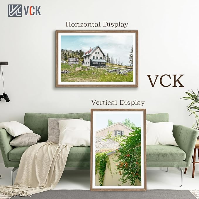 VCK 27x40 Poster Frame 3 Pack - Brown Walnut, Natural Textured Solid Wood Picture Frame, Wall Mounting Hanging-Ruum Studio Home