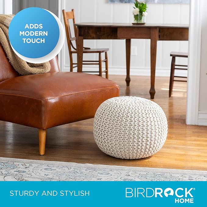 BIRDROCK HOME Round Pouf Ottoman | Cotton Braided Foot Stool with Bean Bag Filling | Boho Foot Rest for Living Room & Bedroom | Compact & Comfortable Seating, Lightweight & Soft | Natural-Ruum Studio Home