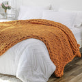 Bigacogo Chunky Knit Throw Blanket for Couch, 40x80 inches, 100% Hand Knitted with Thick Jumbo Chenille Yarn, Cozy Soft Large Rope Knot Cable Crochet Blankets for Sofa Bed Living Room, Burnt Orange-Ruum Studio Home