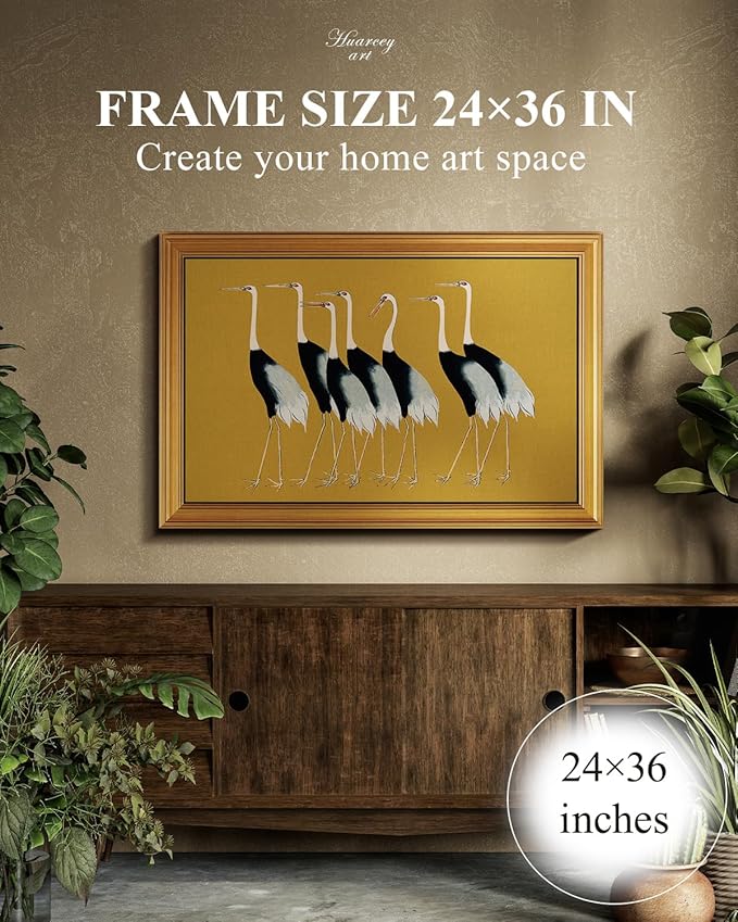 HUARCEY Gold Framed Vintage Wall Art for Living Room, Animals Painting Prints Large Decor for Kitchen, Aesthetic Bedroom Wall Art Decor, Christmas Gifts for Friends or Family (Seven Cranes 24"x36")-Ruum Studio Home