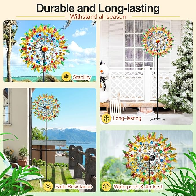 Lairander Butterfly Outdoor Wind Spinners, 84'' Large Garden Wind Spinner, Metal Yard Art Wind Sculptures & Spinners, Garden Decor for Outside Yard Ornaments Clearance Gift for Family-Ruum Studio Home
