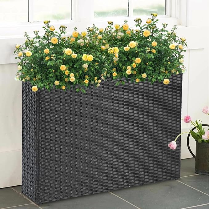 SUNNYPARK Tall Rectangular Planter with Removable Liner, All-Weather PE Rattan Large Modern Planters Indoor Outdoor Flower Plant Pots Garden Box Patio Yard Front Porch Deck-Ruum Studio Home
