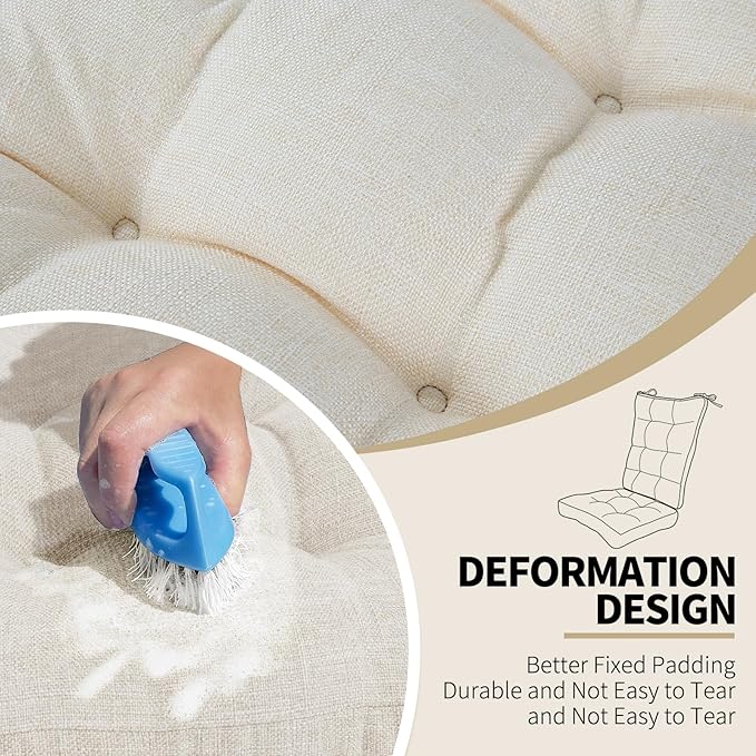 BUYUE Chair Cushion Set for Rocking Chair, Back Pillow & Seat Cushion with Ties, Original Woven Fabric Non-Slip Chair Pads for Elderly Sitting, Beige-Ruum Studio Home