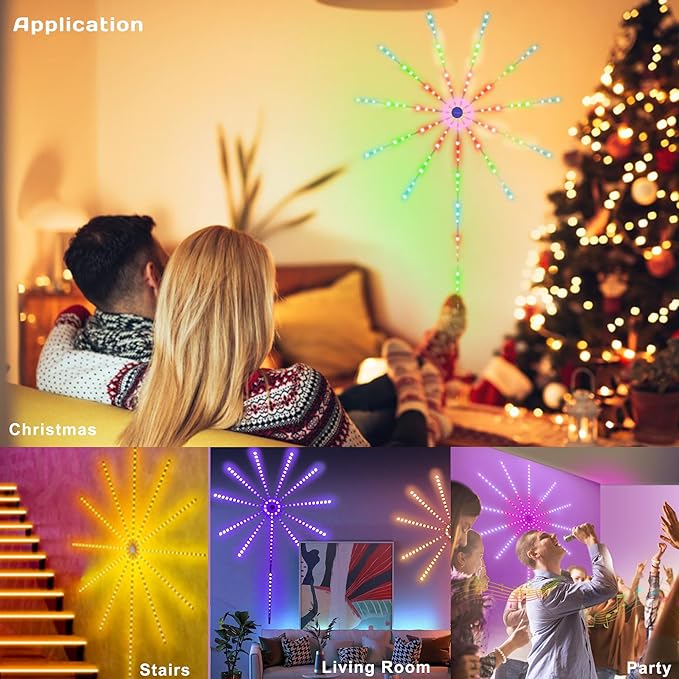 Smart Firework LED Lights Indoor, Music Sync LED Firework Lights with Firework Launch Effect, App and Remote Control, 11pcs LED Strip Lights with RGB Color Changing for Room, Festival Decor-Ruum Studio Home