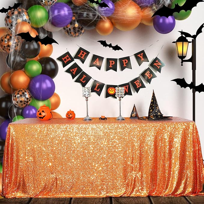 SquarePie Sequin Tablecloth 50 x 72 Inch Orange Sparkly Table Cloth for Halloween Thanksgiving Party Decoration-Ruum Studio Home