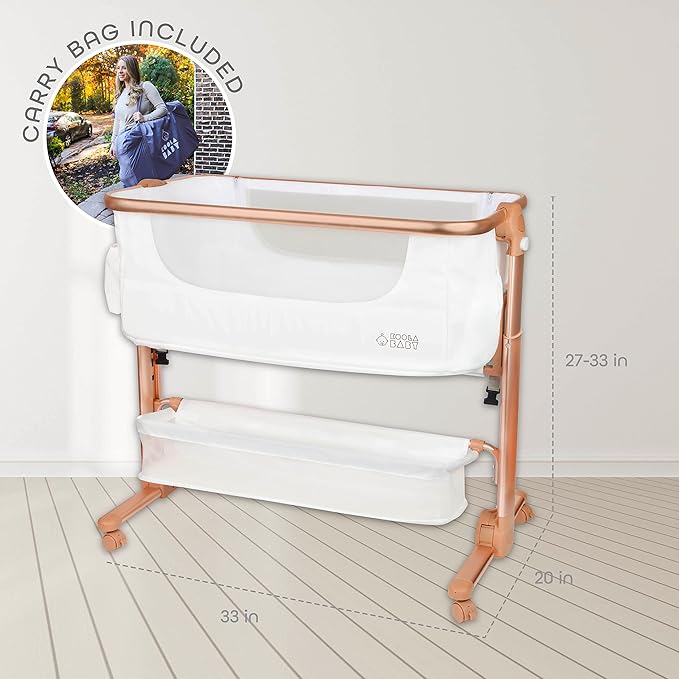 KoolerThings Baby Bassinet, Bedside Sleeper for Baby, Easy Folding Portable Crib with Storage Basket for Newborn, Bedside Bassinet, Comfy Mattress/Travel Bag Included (Bassinet) (White & Gold)-Ruum Studio Home