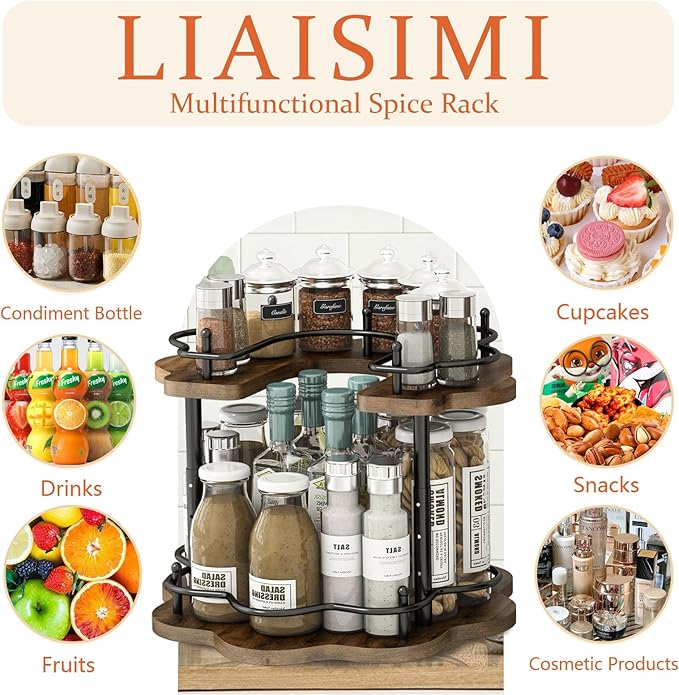 2 Tier Lazy Susan Organizer,2-Tier Spinning Spice Rack with Stable Carousel Base & 4 Height Settings for Cupboard Kitchen Countertop Dining Table Cupboard (Petal Shape)-Ruum Studio Home
