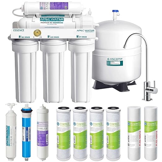 APEC Water Systems ROES-PH75 Essence Series Top Tier Alkaline Mineral pH+ 75 GPD 6-Stage Certified Ultra Safe Reverse Osmosis Drinking Water Filter System with Extra High Capacity Filter Set Stage 1-3-Ruum Studio Home