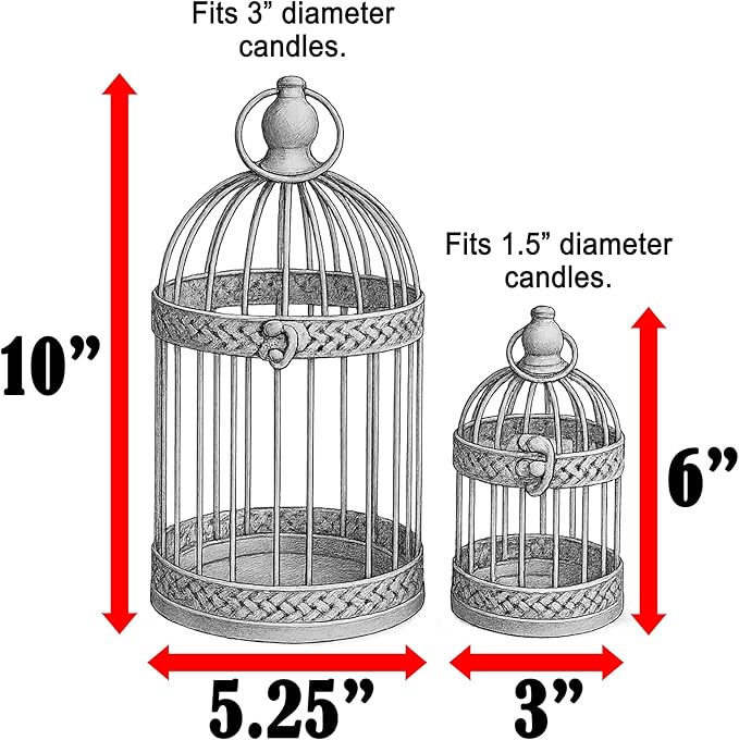 VELA LANTERNS Birdcage Decor Candle Holder Lantern Decorative Wedding Table Centerpiece Decorations, 10" and 6" Tall, Gold, Set of 2-Ruum Studio Home