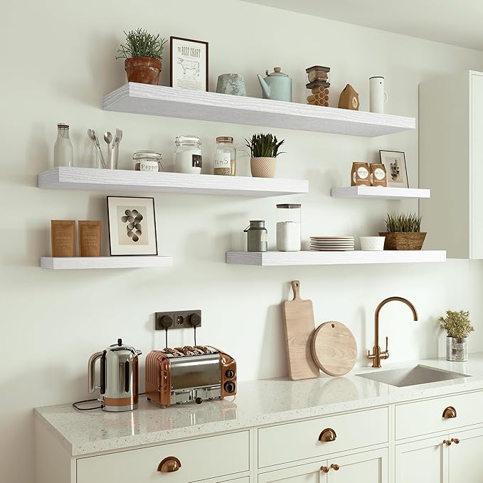 10 inches Deep Floating Shelves 36 inch Long, Wall Shelves Heavy Duty 70 lbs for Bedroom, Bathroom, Living Room, Kitchen, Office, Modern Shelf Home Decor with Invisible Bracket, White-Ruum Studio Home