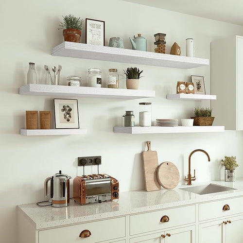10 inches Deep Floating Shelves 36 inch Long, Wall Shelves Heavy Duty 70 lbs for Bedroom, Bathroom, Living Room, Kitchen, Office, Modern Shelf Home Decor with Invisible Bracket, White-Ruum Studio Home