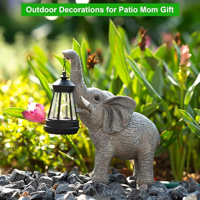 Solar Garden Statue Lights Elephants Figurine with Solar Lantern, Outdoor Yard Decorations for Patio Porch Home, Christmas Elephant Gifts for Women - Unique Housewarming Gifts-Ruum Studio Home