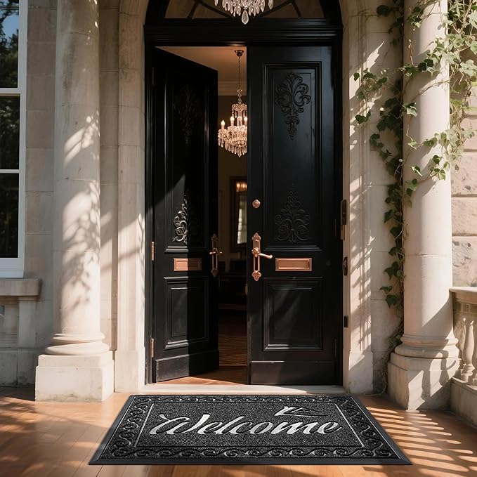 Yimobra Welcome Mat, Heavy Duty Sturdy Door Mats for Home Entrance Outdoor Indoor, Front Doormat for Outside Patio Floor Entry Porch Garage Office, Waterproof, Low Profile, 60 x 36, Black-Ruum Studio Home