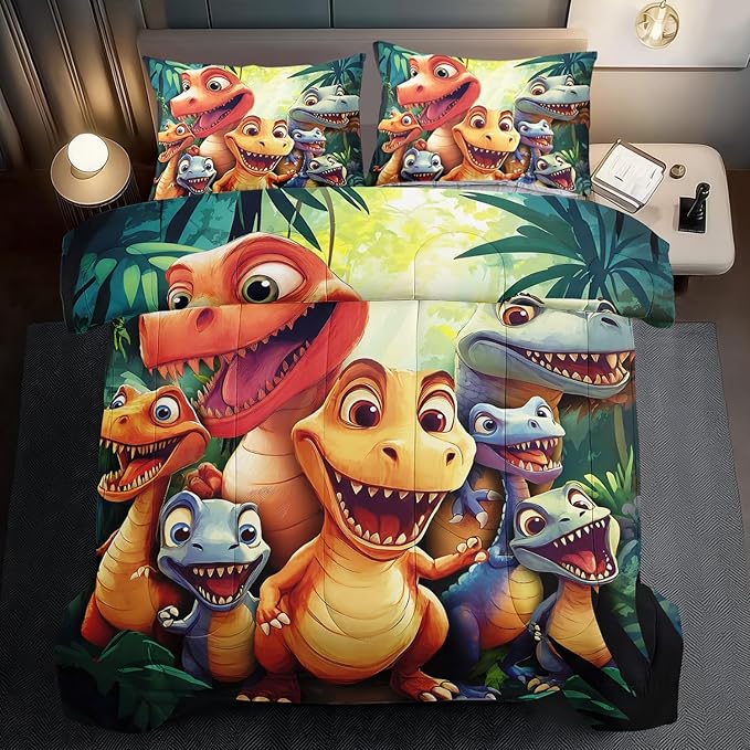 Dinosaur Comforter Set Queen Boys,Cartoon 3D Dinosaur Bedding Set Queen Bed Kids,3D Dragon Comforter Dragon Quilt Pattern Bedroom Decor,Cute Animal Bedding Kawaii Animal Quilt Girls-Ruum Studio Home