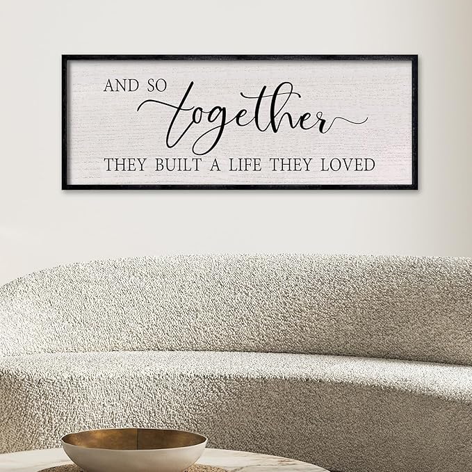 LuZhiQiang And So Together They Built A Life They Loved Sign Wall Decor 40"x15" Large Wood Framed Above Over Bed For Master Bedroom Hanging Wall Art (Black)-Ruum Studio Home