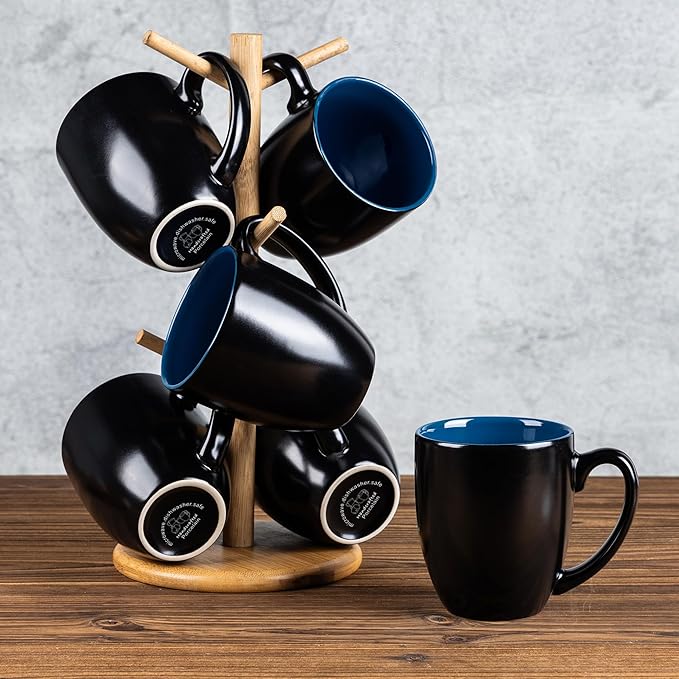 GBHOME 16oz Coffee Mugs Set of 6, Large Ceramic Coffee Mugs for Man, Woman, Dad, Mom, Modern Coffee Mugs Set with handle for Tea/Latte/Cappuccino/Milk/Cocoa. Dishwasher&Microwave Safe,Blue-Ruum Studio Home