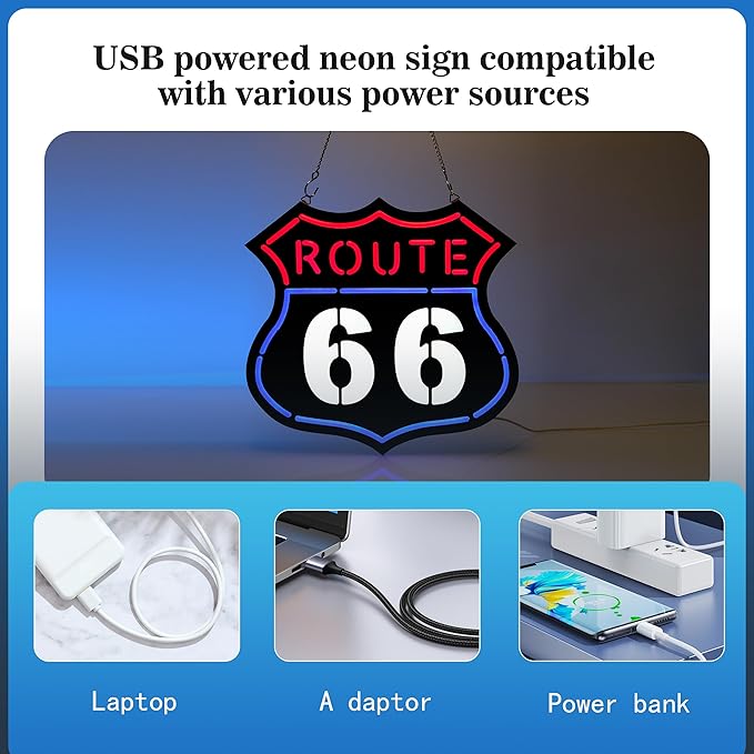 Ultrathin Route 66 Neon Sign Art Wall Lights for Bedroom Windows Glass Hotel Pub Cafe Wedding Birthday Party Gifts-Ruum Studio Home