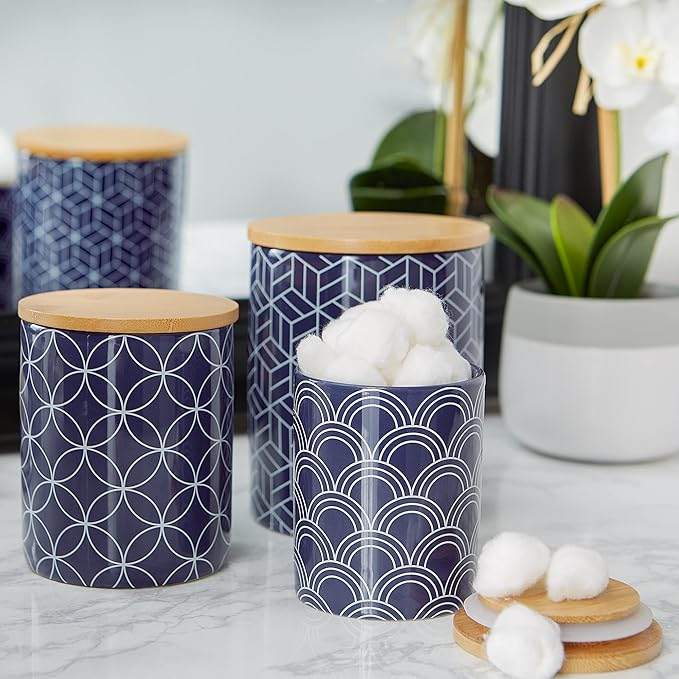 DII Kitchen Ceramics Collection, Canister Set, Mixed Print, Nautical Blue, 3 Piece-Ruum Studio Home