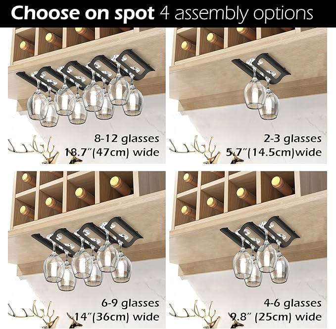 Bariboo Wine Glass Storage Case – Hang 8-12 Glasses on Your 18.7 x 9 x 1.7 In., Dust-Free Wine Glass Holder – Under-Shelf & Under-Cabinet Wine Glass Holder Rack with Assembly Manual & Video-Ruum Studio Home
