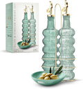 COOK WITH COLOR Glass Olive Oil Bottle Dispenser - 2 Pack- 17oz Oil and Vinegar Cruet - Olive Oil Carafe Decanter for Kitchen-Ruum Studio Home