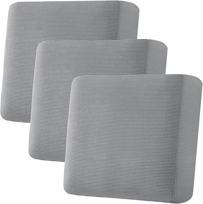 H.VERSAILTEX Super Stretch Individual Seat Cushion Covers - Sofa & Couch Cushion Slipcover Sets - Thick Jacquard Textured Twill Fabric (3 Piece XL, Dove)-Ruum Studio Home