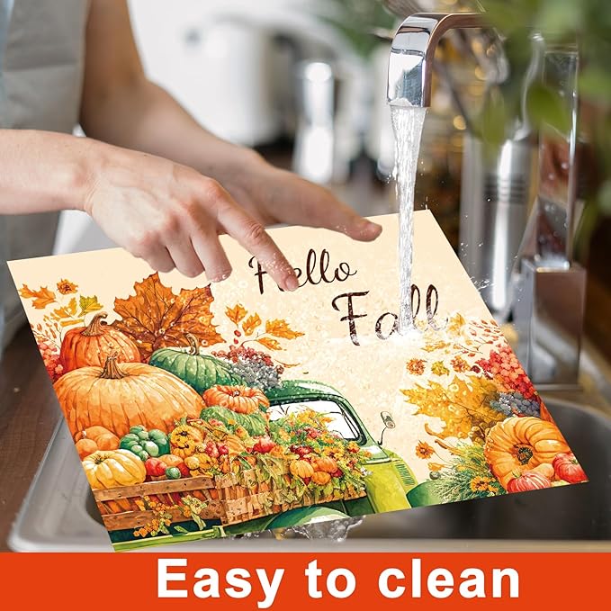Thanksgiving Placemats Set of 6 Fall Plastic Table Mats Thanksgiving Day Place Mat Autumn Harvest Place Mats Washable Rustic Pumpkins Table Decoration for Indoor Outdoor Party Kitchen Dining-Ruum Studio Home