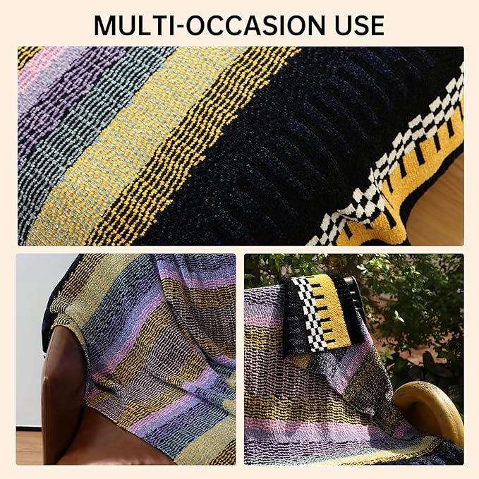 Soft Chenille Yarn Throw 36"x48", Handmade Knit Throw Blanket, for use in All Seasons, Soft Cozy Warm Knitted Blanket for Bed Sofa, Couch Chair, Living Room(1.76Ib)-Ruum Studio Home