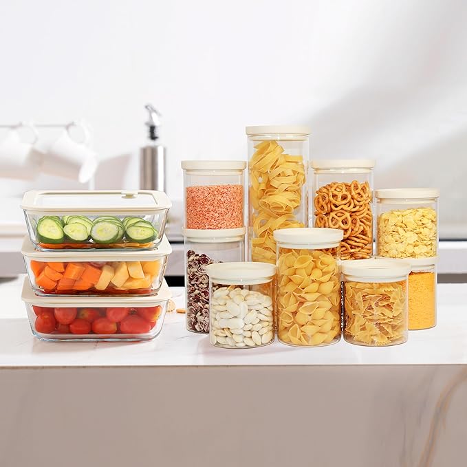 Urban Green Glass Food Storage Jar with Glass Lid, Food Canister Set with Airtight Lids, Pantry Jar for Kitchen Organization. Food Storage Container Set in 6 pack of 26oz-Ruum Studio Home