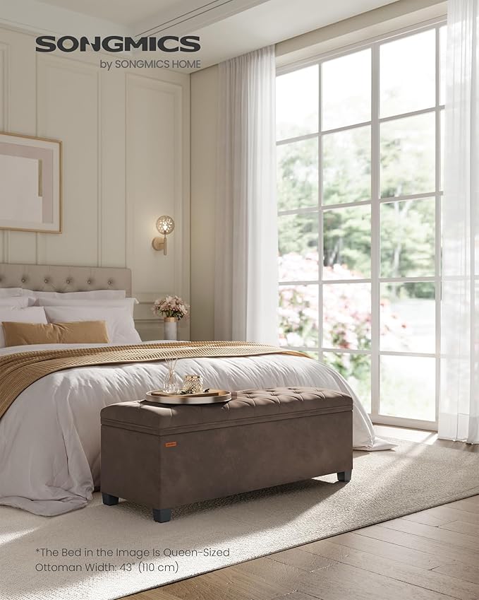 SONGMICS Velvet Storage Ottoman Bench, Foot Rest with Legs, 15.7 x 43 x 15.7 Inches, End of Bed Bench, Storage Chest, Load up to 660 lb, for Living Room, Bedroom, Entryway, Walnut Brown ULSF089K01-Ruum Studio Home
