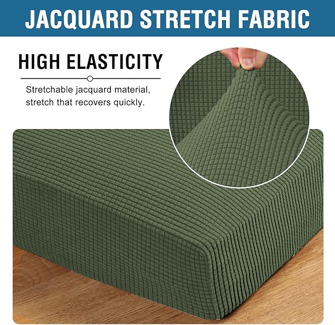 H.VERSAILTEX Super Stretch Individual Seat Cushion Covers Sofa Covers Couch Cushion Covers Slipcover Sets Thick Jacquard Textured Twill Fabric (2 Piece Medium Sofa Cushion Covers, Bronze Green)-Ruum Studio Home