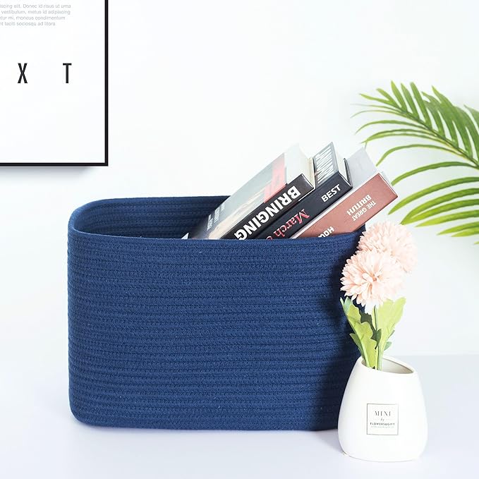 MINTWOOD Design 3-Pack Decorative Woven Storage Baskets for Shelves, Cube Bin Box for Organizing Books, Shoes, Dog Toys, Pantry Closet and Living Room Organizer, Navy Blue-Ruum Studio Home