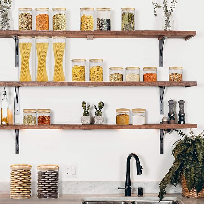 Glass Jars with Bamboo Lids, Glass Food Jars and Canisters Sets, Flour Jar, Large Food Canister with airtight lids, Flour Storage Container, Pantry Jars, 100oz-Ruum Studio Home