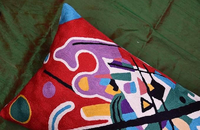 Lumbar Kandinsky Red Abstract Pillow Cover Modern Throw Pillowcase Modern Chair Cushion Red Contemporary Pillowsham Farmhouse Couch Cushions Hand Embroidered Wool Size 14x20-Ruum Studio Home