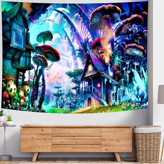 Delur Fantasy Forest Tapestry Enchanted Forest Mystical Magical Tree Tapestry Psychedelic Abstract Nature Landscape Wall Hanging Headboard for Bedroom Living Room Home Decor (59.1" x 78.7")-Ruum Studio Home