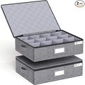 YearningHome Cup and Mug Storage Box with Hard Shell and Dividers for Coffee Mugs,Tea Cups and Glasses,Stackable Storage Organizers with Lid,Handles,Zips and Lable for Moving,Holds 12,2 Pack, Grey-Ruum Studio Home